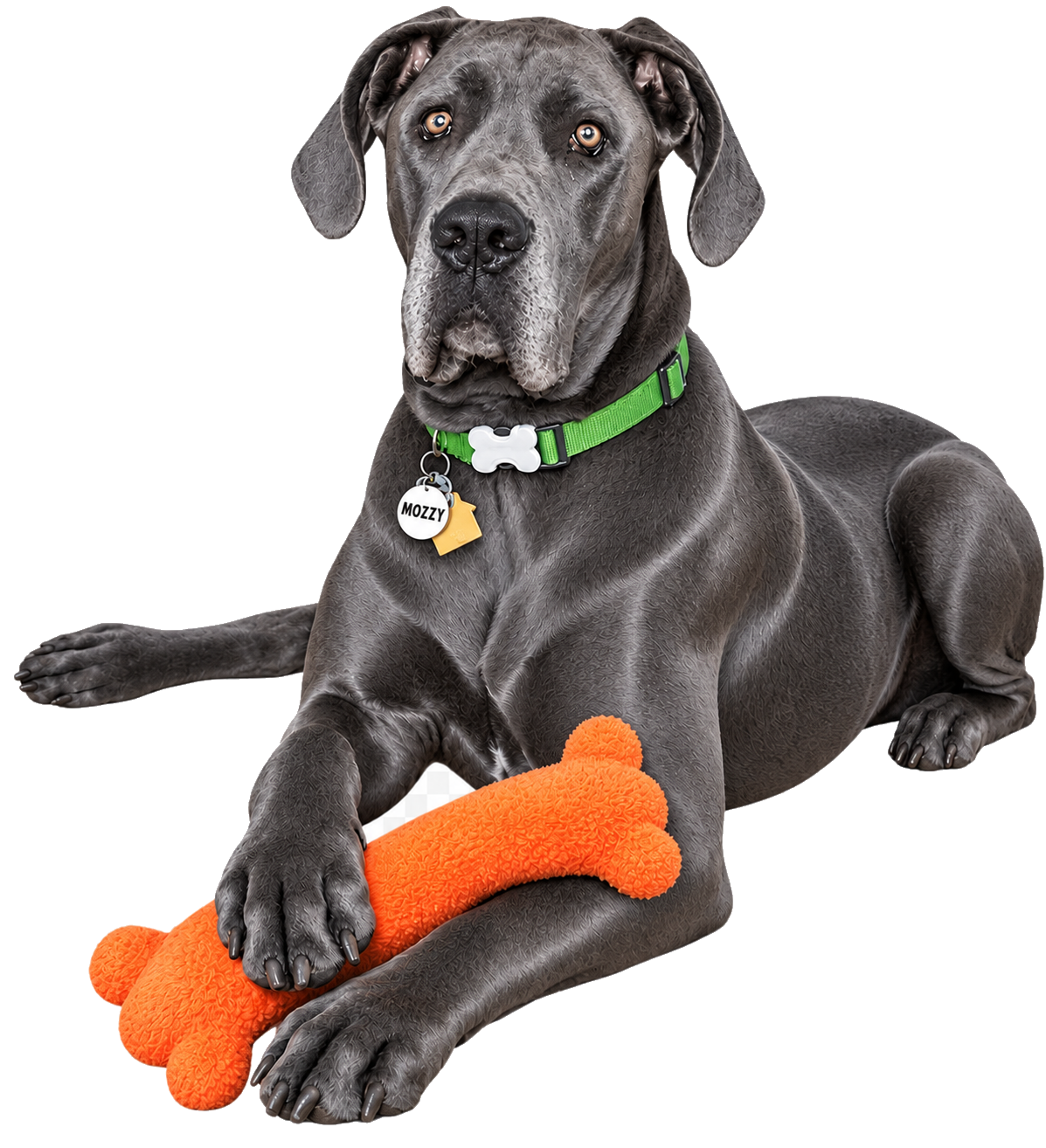 Mozzy, the grey Great Dane who inspired the Mozzy brand
